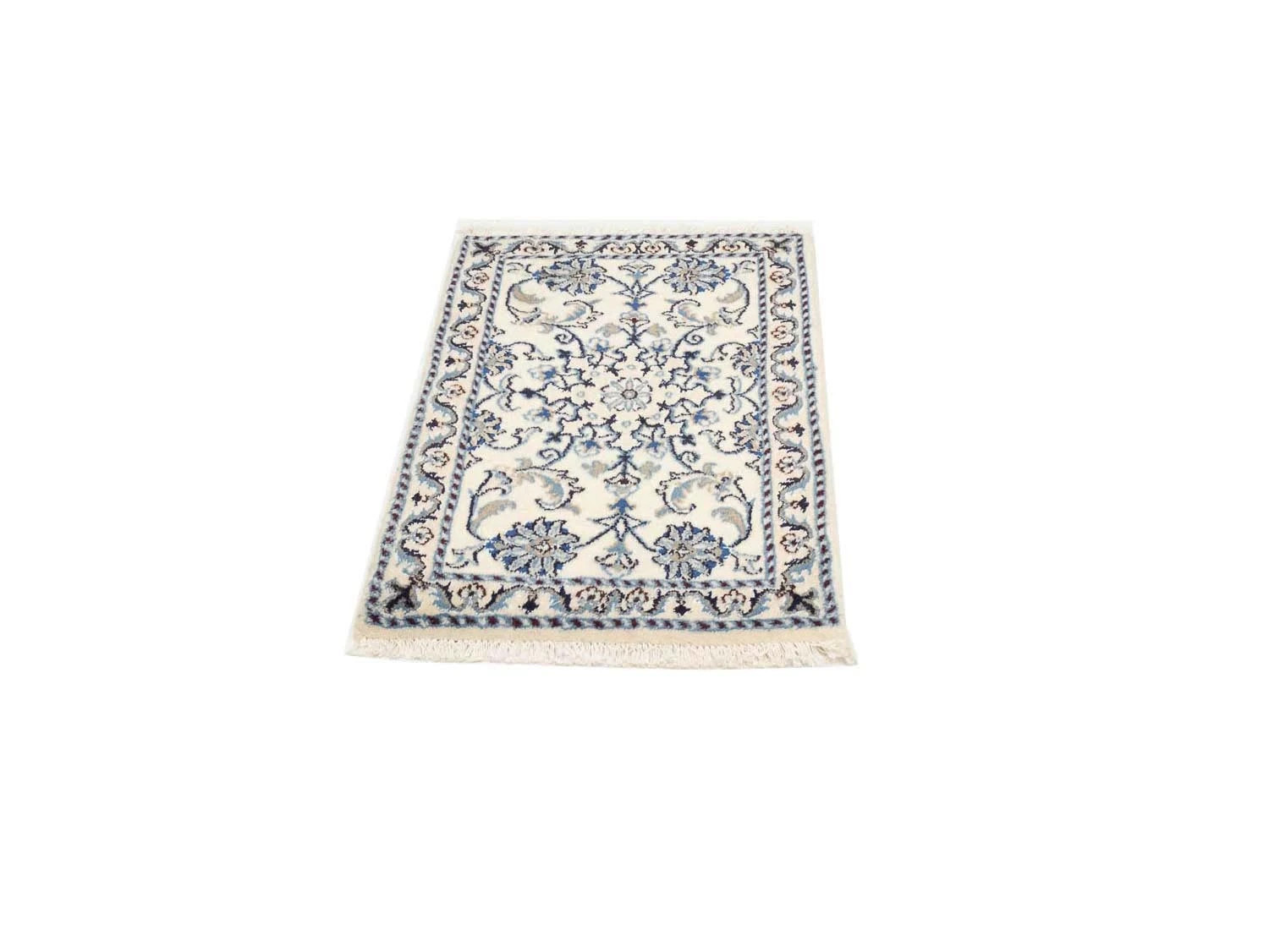 Handmade Indo-Nain 2X3 ft Wool Oriental Rug Cream Floral Design Carpet