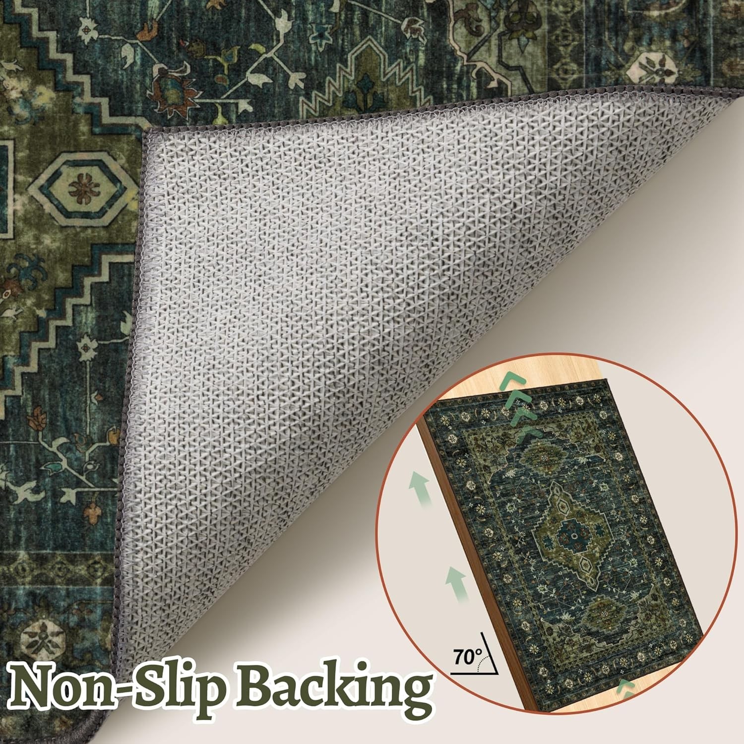 Elegant 2′ x 6′ Non-Slip Vintage Rug – Soft Low Pile for Living Spaces