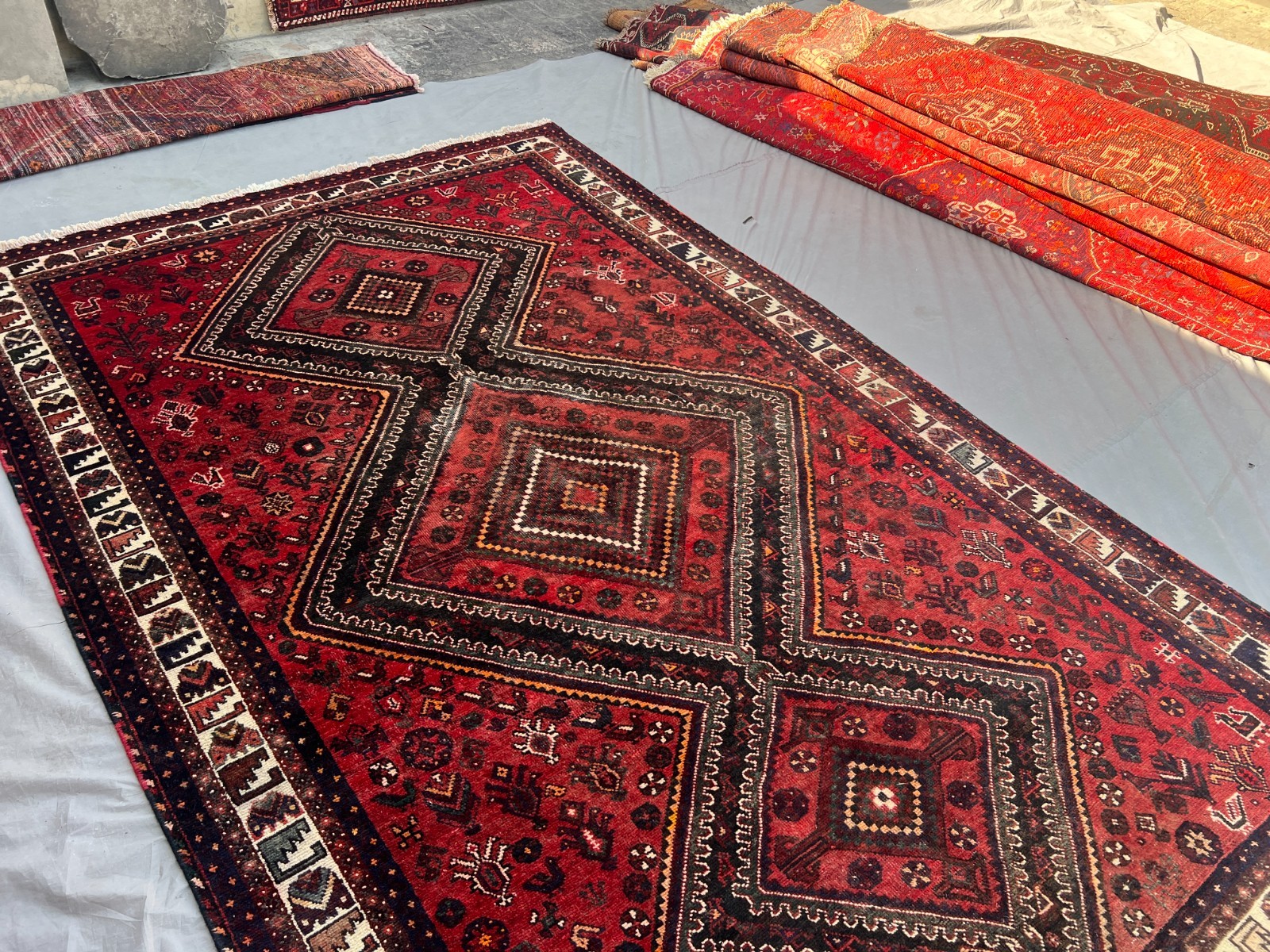 5’8″x9’0 Ft Afghan Baluchi Hand Knotted Red Wool Vintage Geometric Area Rug