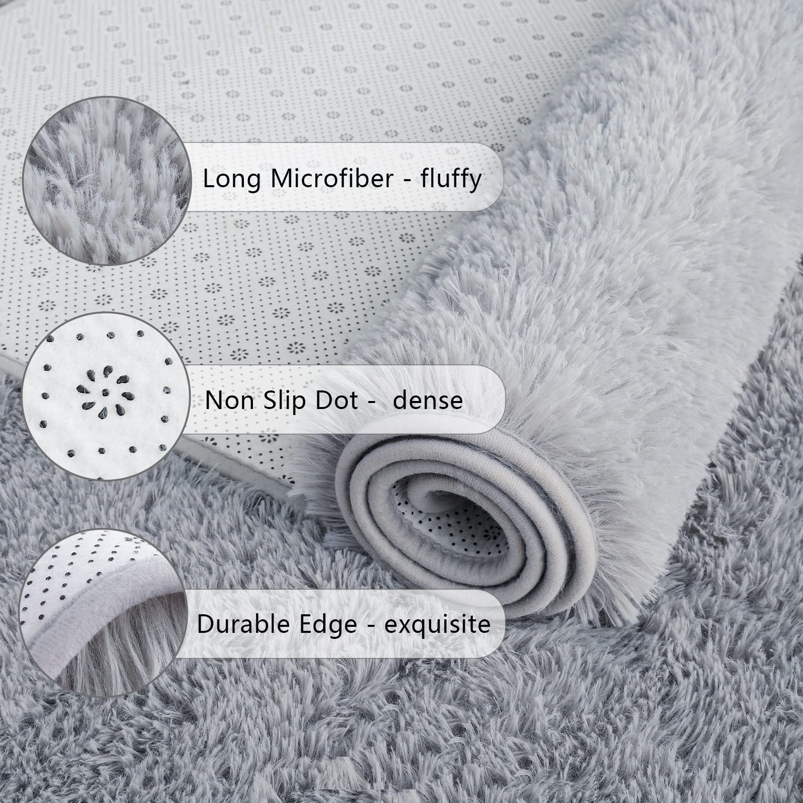 Soft Shag Runner Rug 2×6 Feet Plush Fluffy Non Shedding Area Carpet Grey