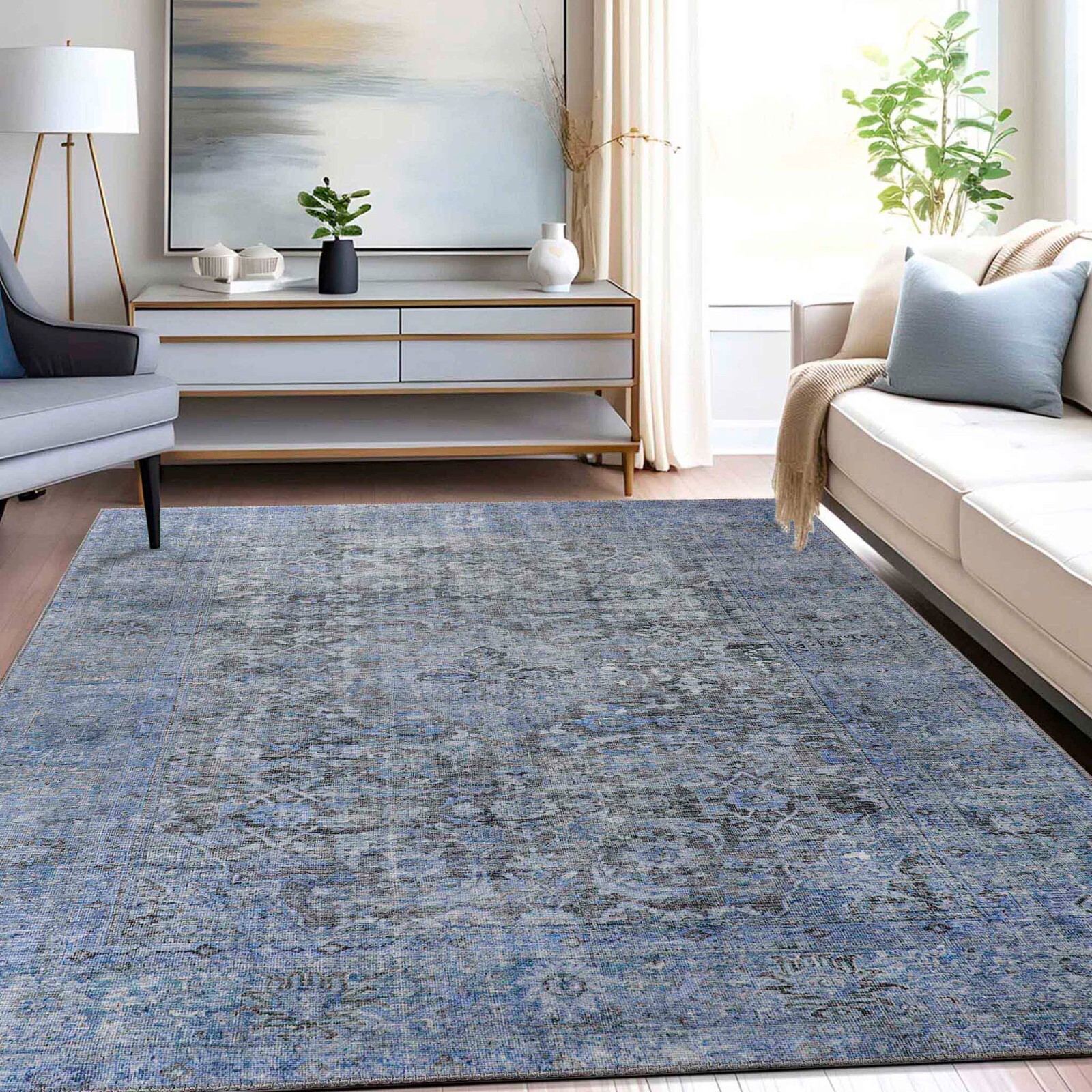 Huda Rustic Bohemian Oriental Medallion Power-Loomed Indoor Area Rug Or Runner