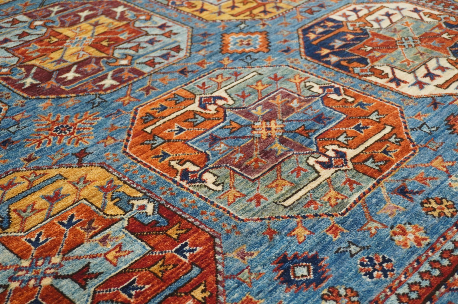 6×8 ft Blue Ersari Afghan Hand Knotted Wool Tribal Area Rug