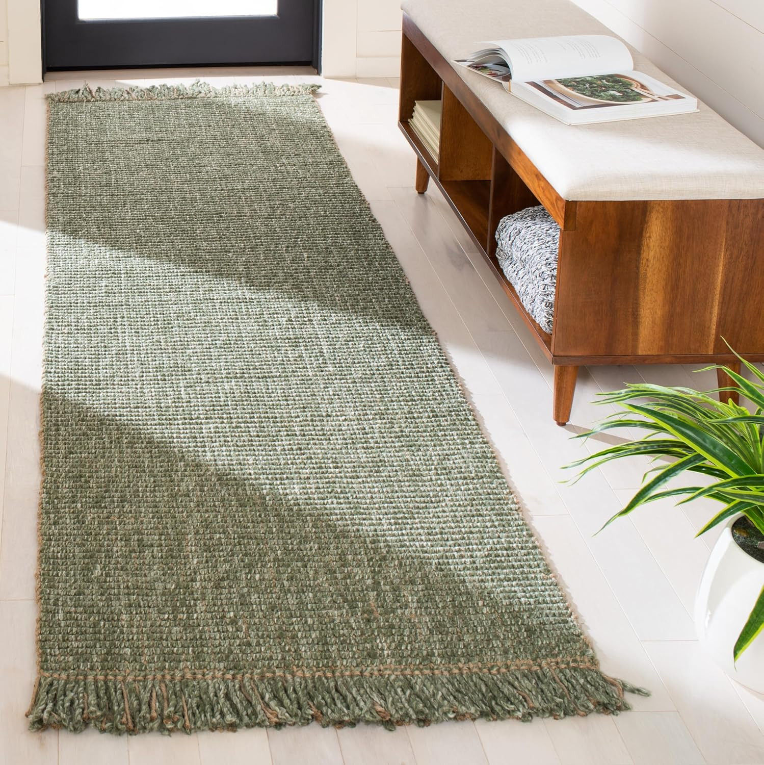Handmade Jute Runner Rug 2’3″ x 10′ – Green & Natural, Perfect for High Traffic
