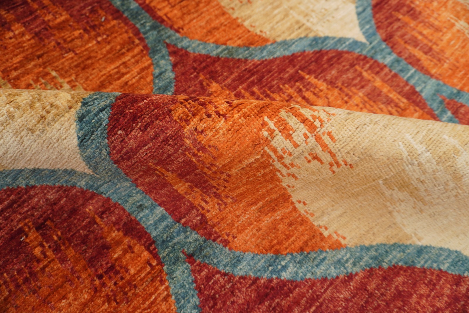 9×12 Rust Orange Ikat Afghan Hand Knotted Wool Area Rug