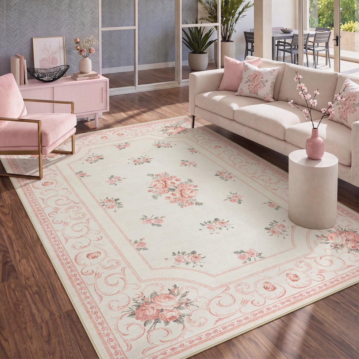 Boho Floral 5×7/8×10 Area Rug for Bedroom, Soft Washable Nursery Indoor Carpet