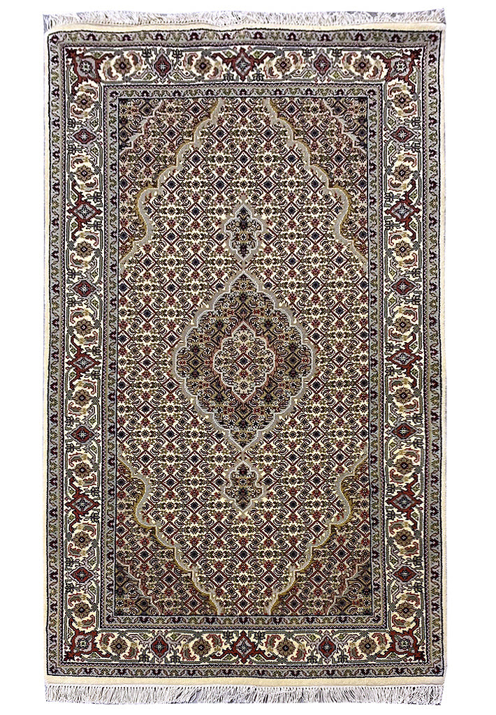 3×5′ Fine Wool & Silk Tabriiz Mahii Handmade India Area Rug #F-6683