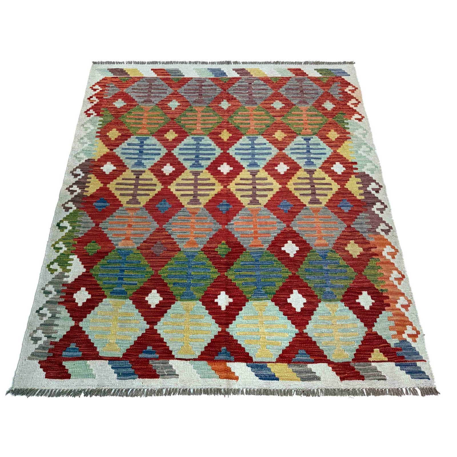 Geometric Hand Woven Traditional Rug Flat Weave Kilim Area Rug 5’0x6’3 Ft P37227
