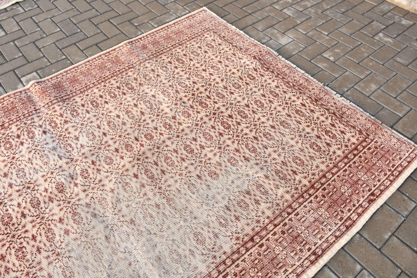 5,6×8,7 ft Large Turkish Rug, Brown Striped Vintage Rug