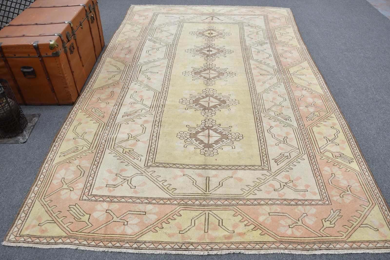 Rug, 6,4×10,4 ft Turkish Rug, Yellow Moroccan Rug Wool