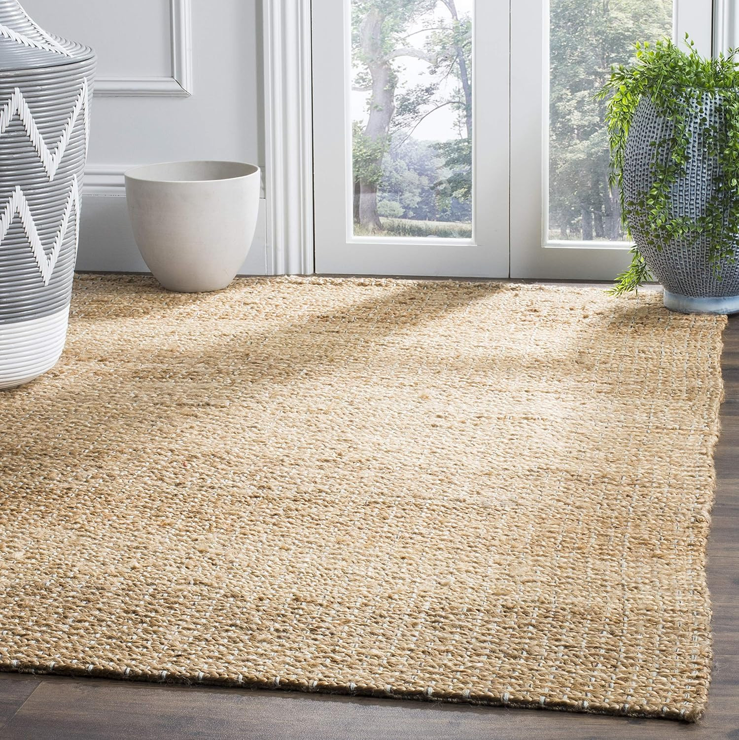 Handmade Jute Area Rug 6′ x 9′ – Light Blue & Natural, Perfect for High Traffic