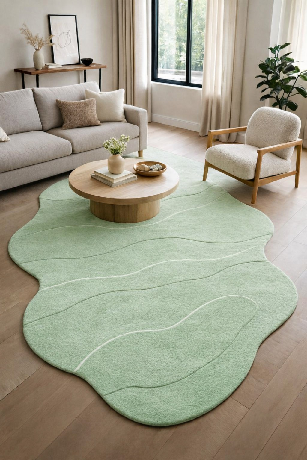 A serene living space wrapped in gentle greens neptune textures and effortlessca
