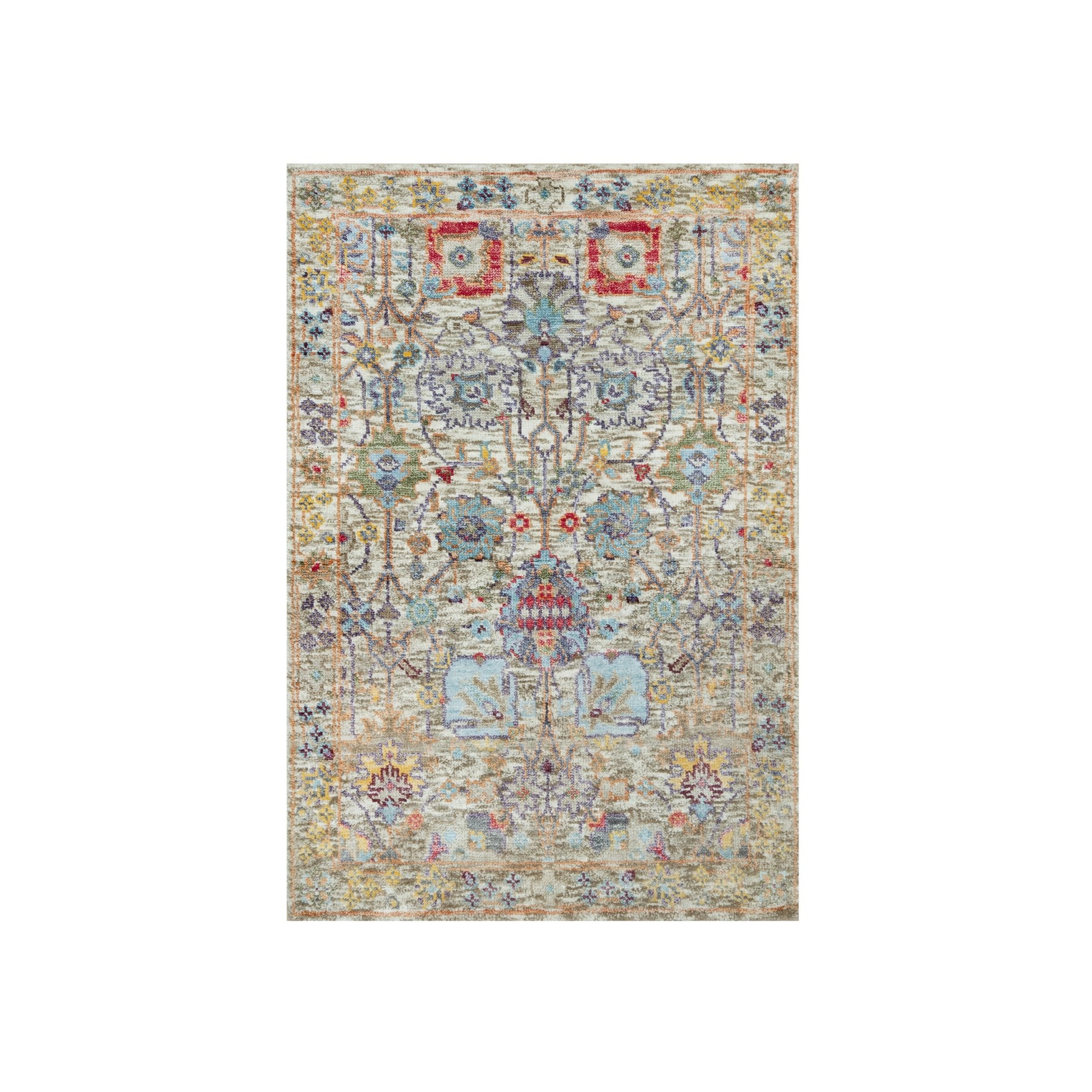 2’x3′ Ivory Hand Knotted Silk and Wool Flower Design Mat Oriental Rug R90694