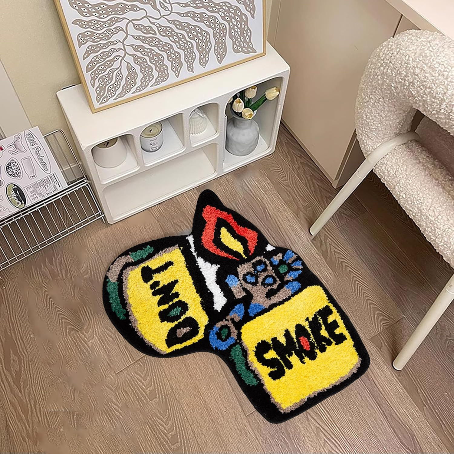 Yellow Lighter Don’T Smoke Flocking Rug Living Room Carpet Bathmat Bedside Rug S