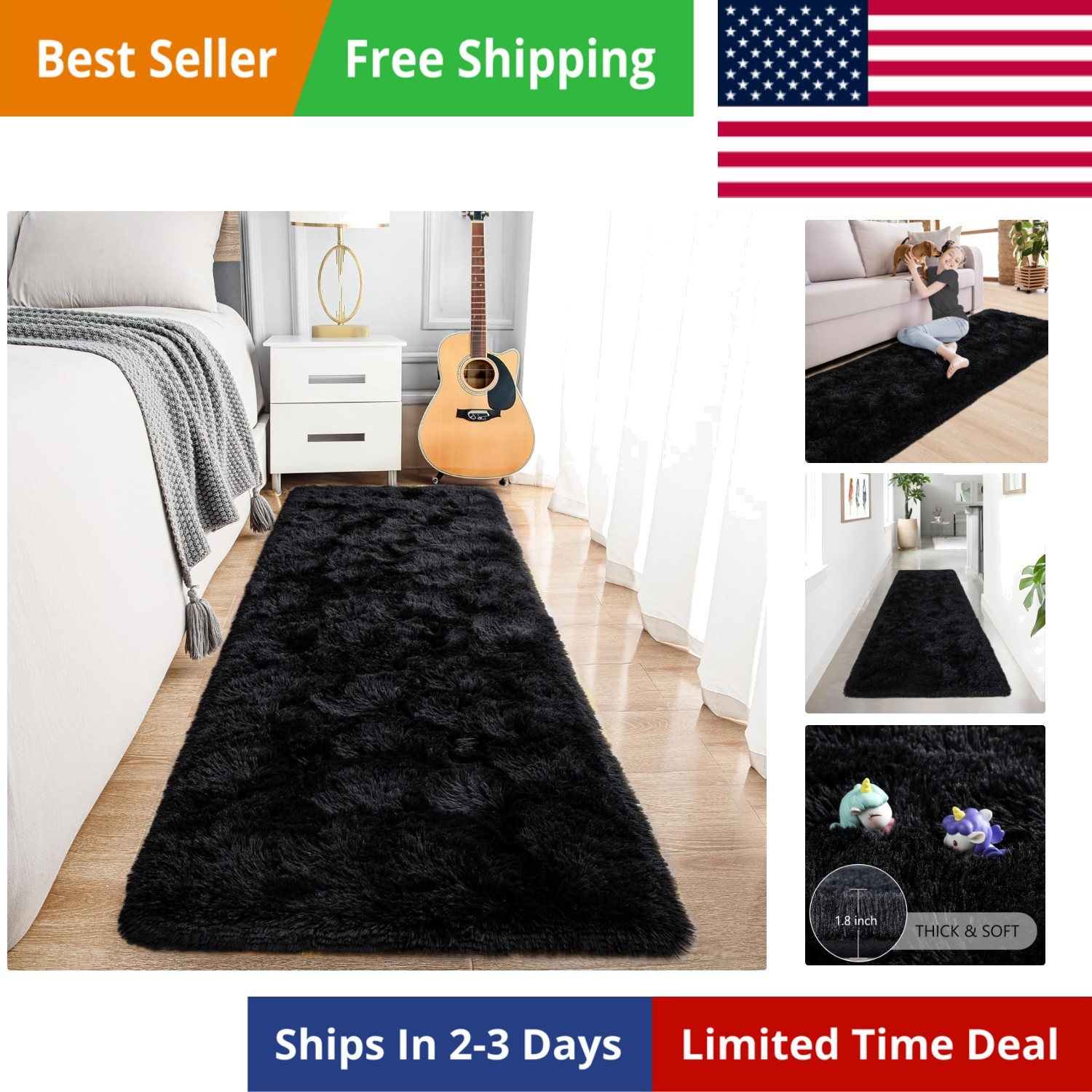 Black Runner Rug for Hallway,2’x6′ Long Area Rugs for Bedroom Living Room,Non…