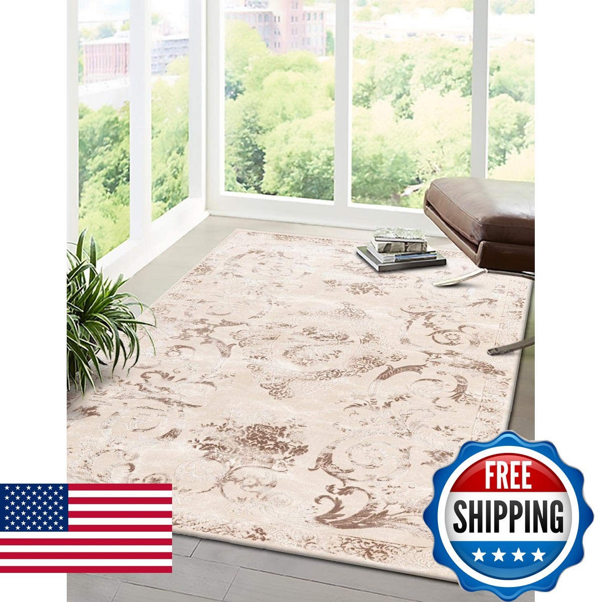 Unique Loom Finsbury Collection Area Rug – 4 1 X 6 1 Rectangle Beige/ Ivory