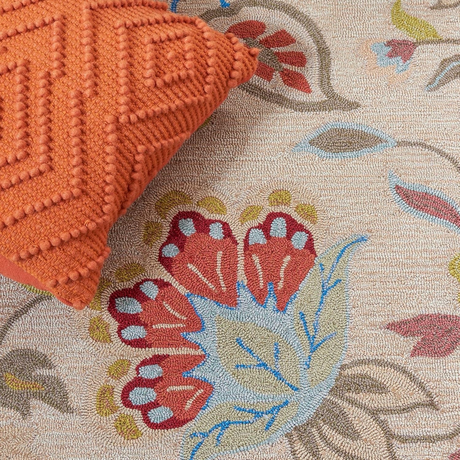 SALE! Bliss Four Seasons Hand Hooked Floral Area Rug 3’ 6” x 5’ 6” Ivory / Rust