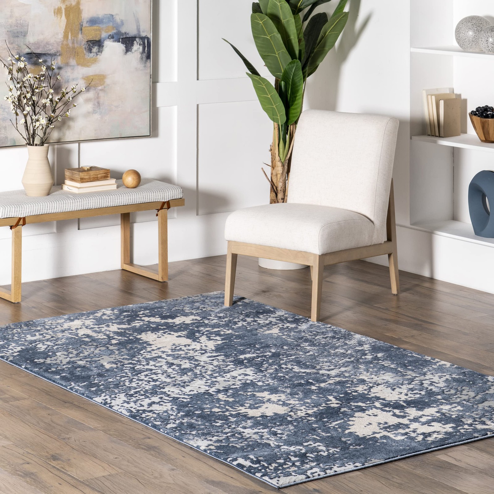 Chastin Modern Abstract Area Rug – 3×5 Accent Rug Modern/Contemporary Blue/Iv…