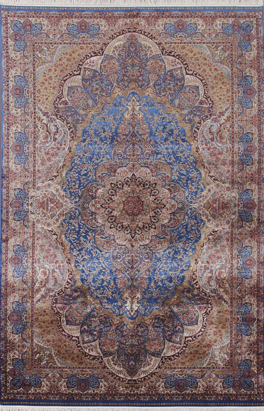 Floral Traditional Style Area Rug 7×10 ft. Silk Blue Carpet
