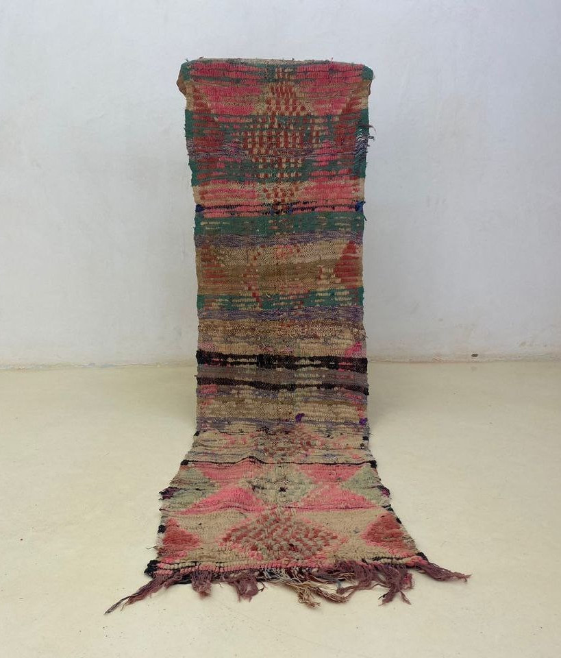 Moroccan Handmade Berber Wool Rug 1’9×6’9 Colorful Authentic Vintage Hallway Rug