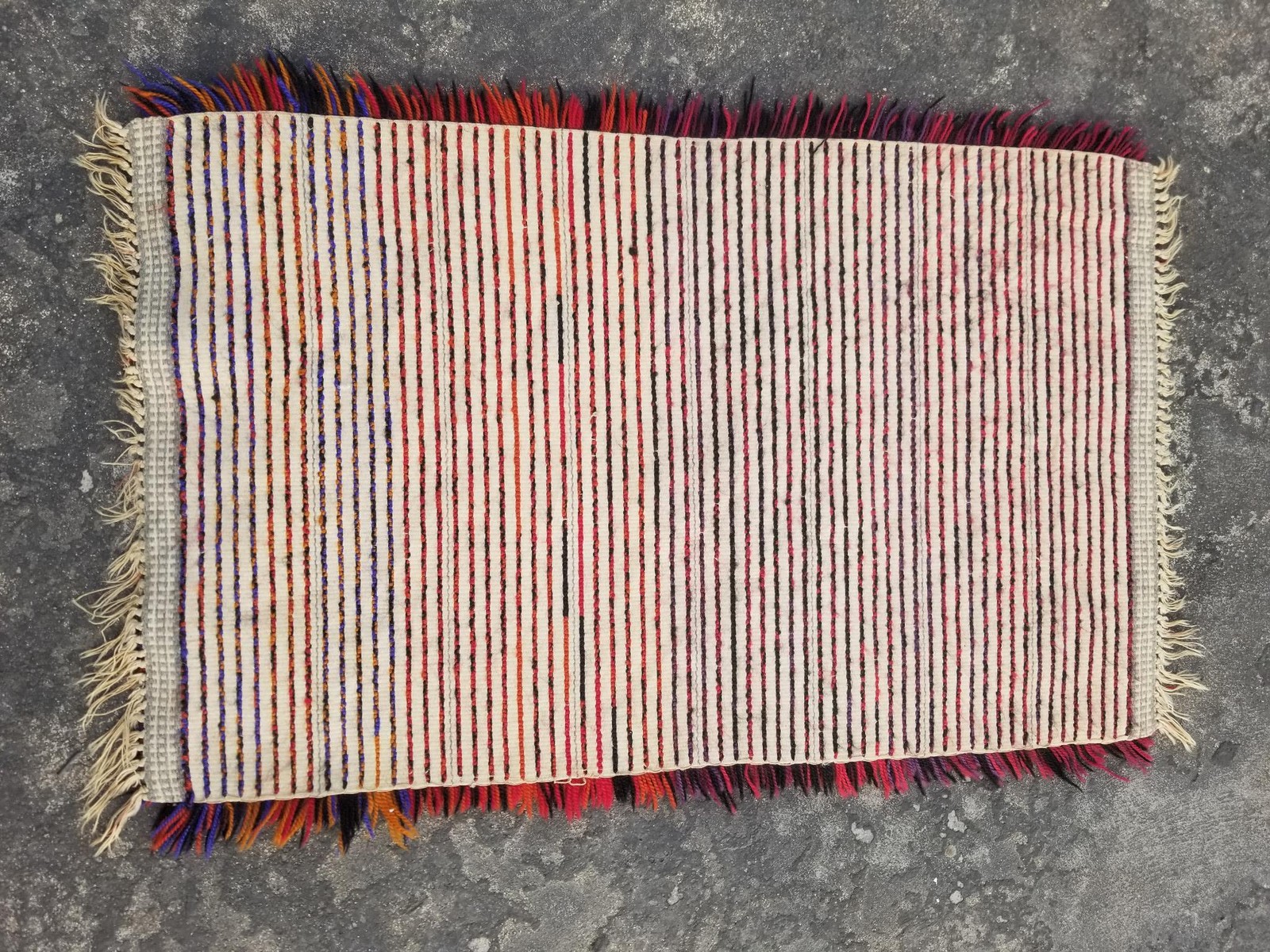 Vintage Traditional Handmade Swedish Rya Wool Multicolor Shag Rug 37x27in