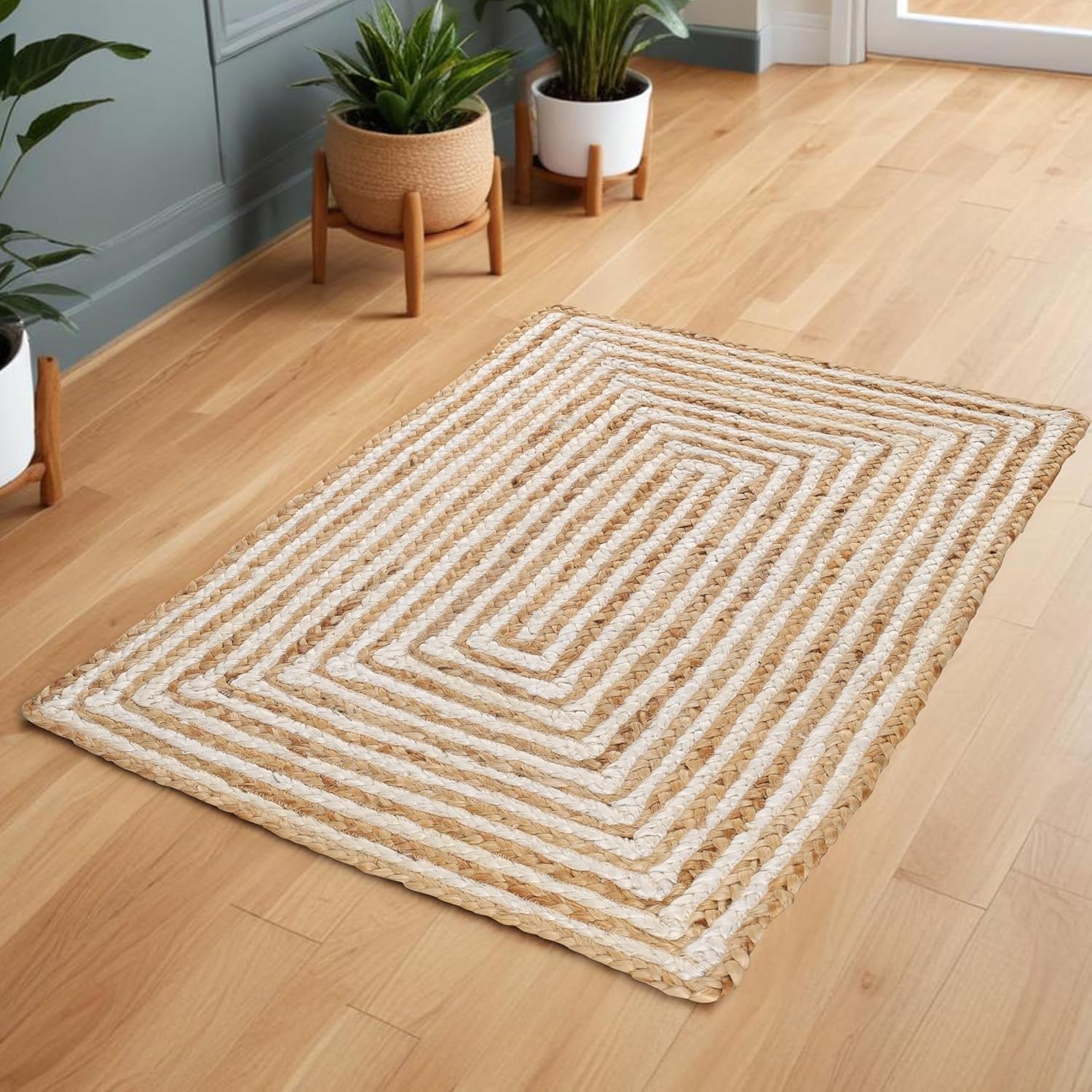 Rug 100% Jute Cotton Reversible Handmade Carpet Modern Runner Area Floor Rug
