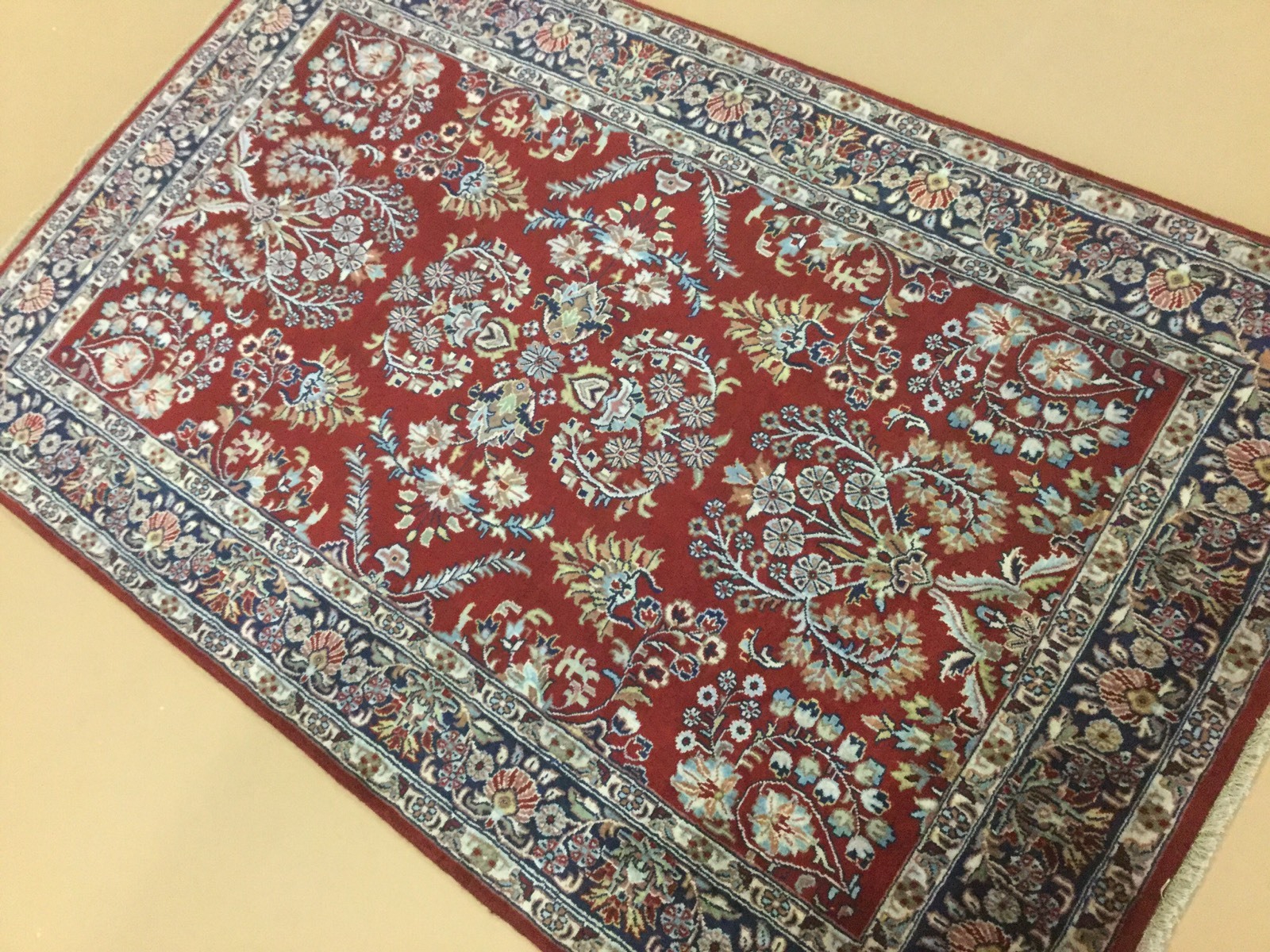 3′.11″ X 6′.3″ Red Navy Blue Sarok Oriental Area Rug Hand Knotted Wool