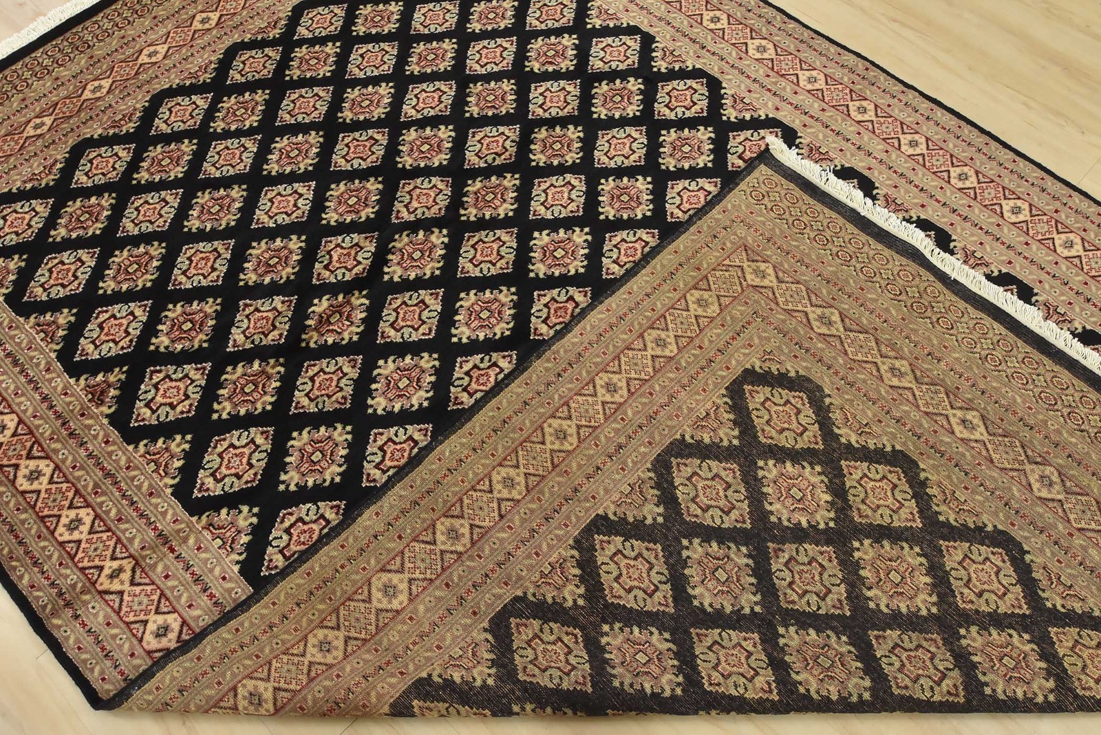 Bokhara Jaldar Rug 6′ x 9’3” Black Wool Tribal Hand-Knotted Oriental Carpet