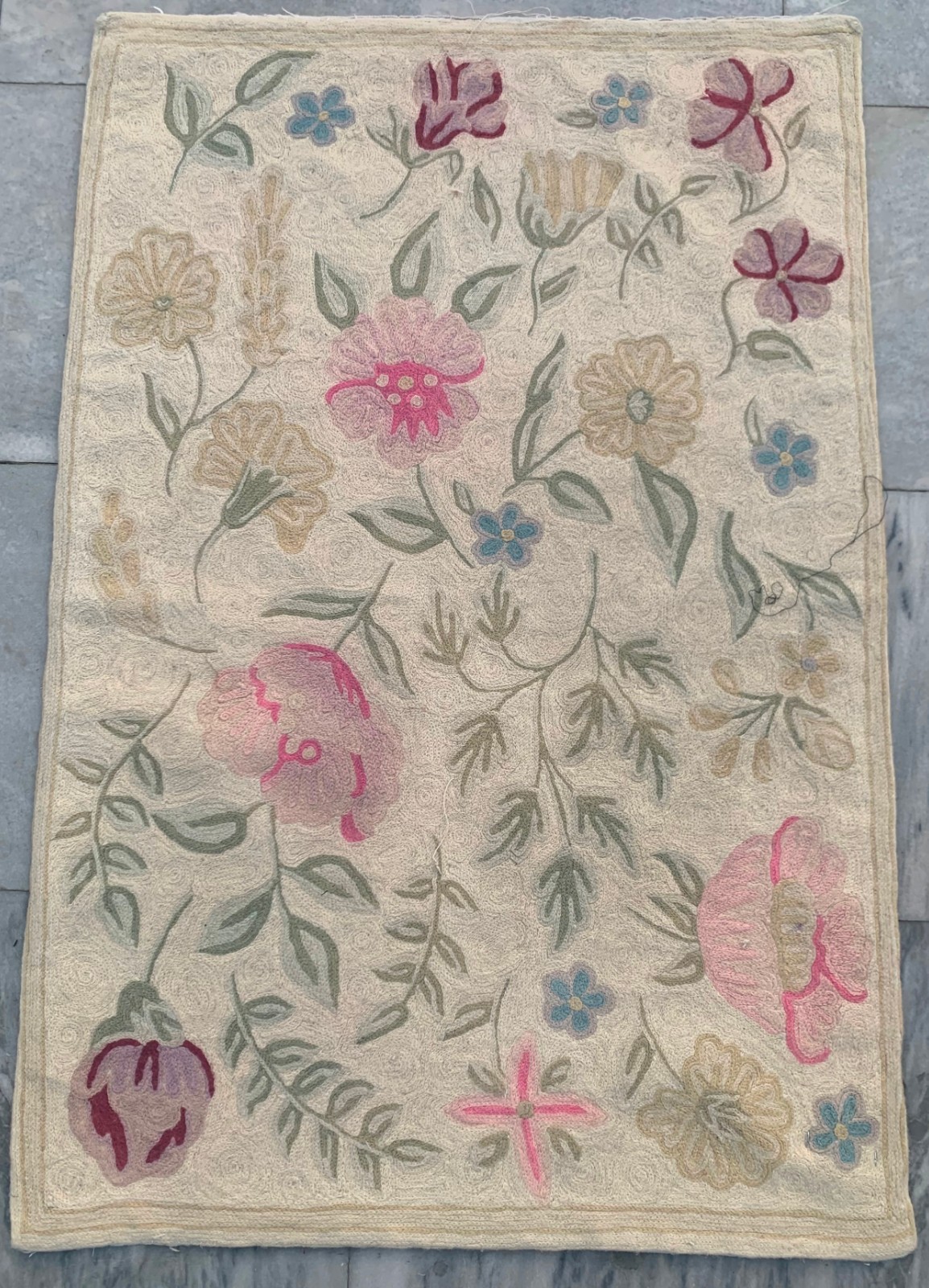 Vintage French Style Aubusson Floral Design Chain stitch Rug 2x3ft Free Ship