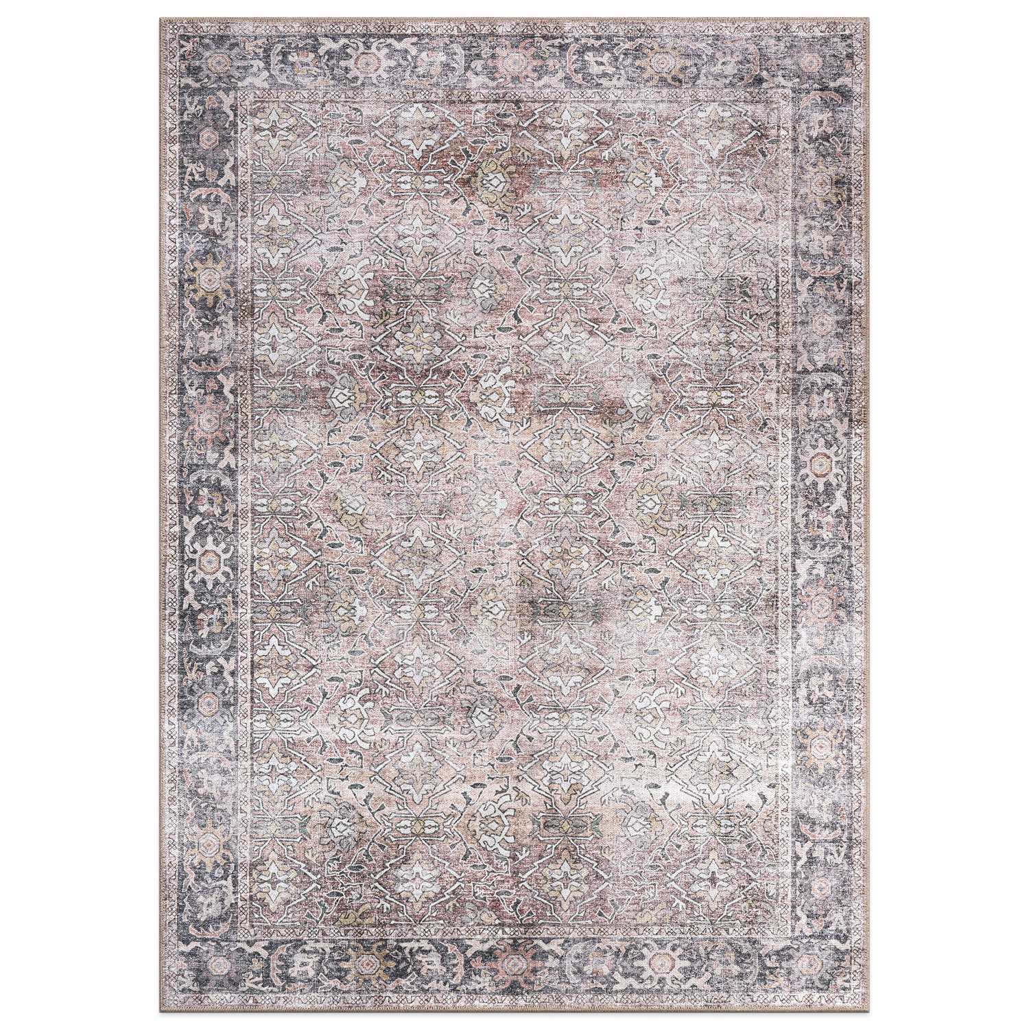 Rugshop Living Room Rugs Vintage Distressed Machine Washable Non Slip Rugs 3×5