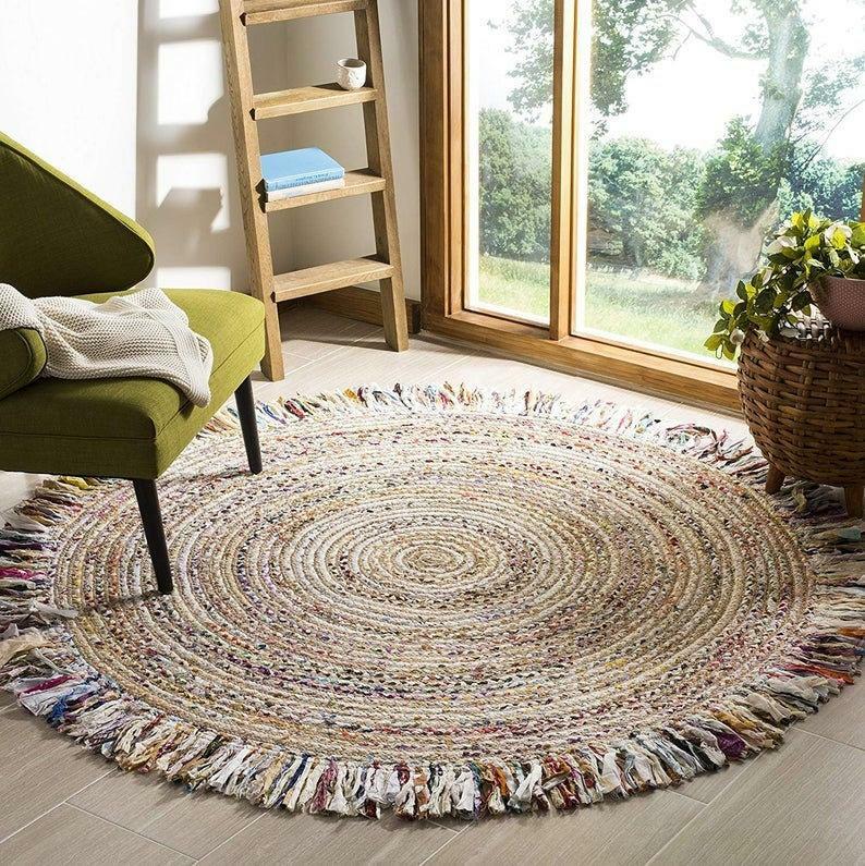 Rug Cotton Jute Round 100% Natural Braided Style Rug Reversible Modern Look Rugs