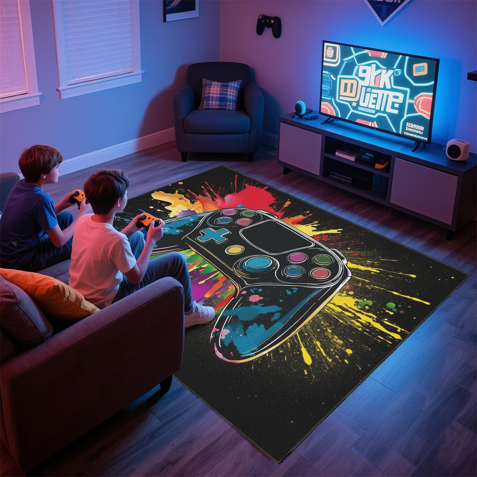 3×5 Ft Cool Gaming Rug NonSlip Video Game Controller Print Bedroom Carpet