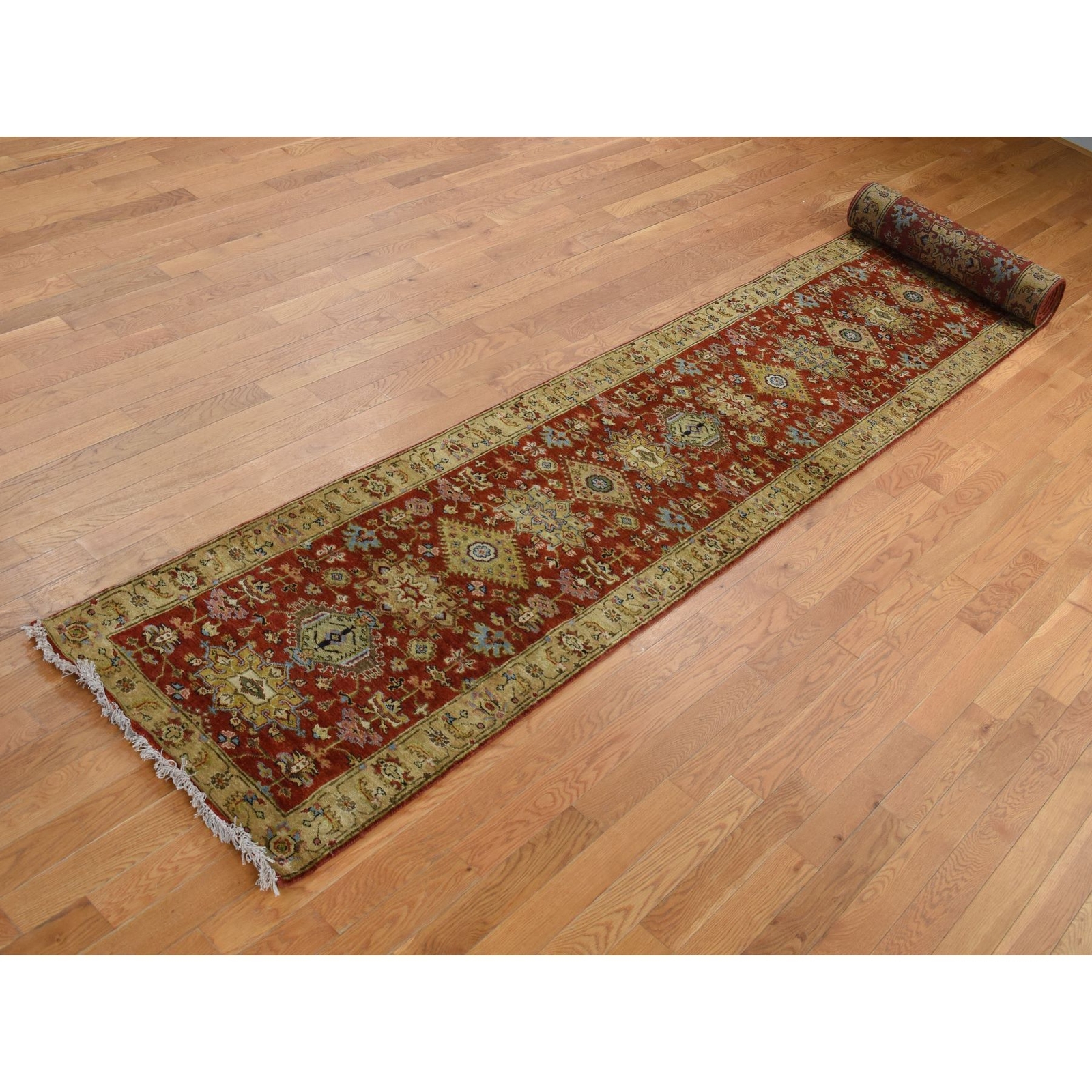 2’7″x19’10” Brick Red Hand Knotted XL Runner Karjihooz Design Wool Rug R67079