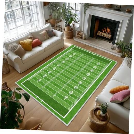 Green Area Rug 5×7,Football Field American Sports Green Lawn Sport Game Team