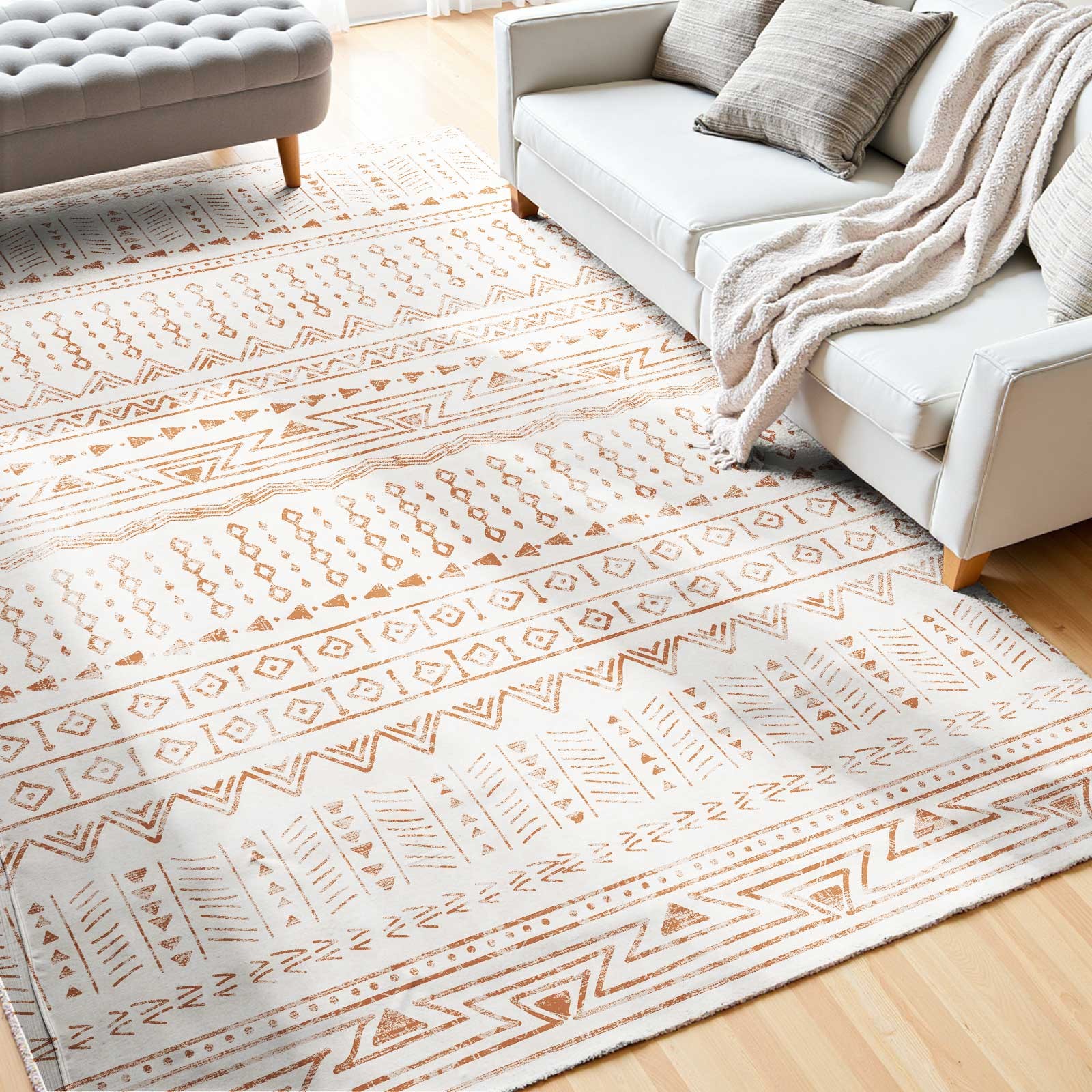 Uimoso Large Area Rug 6 x 9 ft Anti-Skid Floor Mat Indoor Carpet Washable Beige