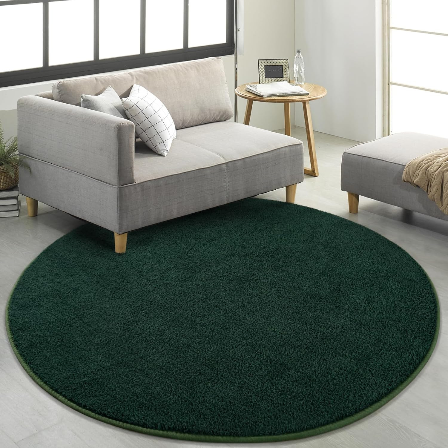 4x4ft Round Area Rug Ultra Soft Memory Foam Coral Fleece Non Slip Green Carpet