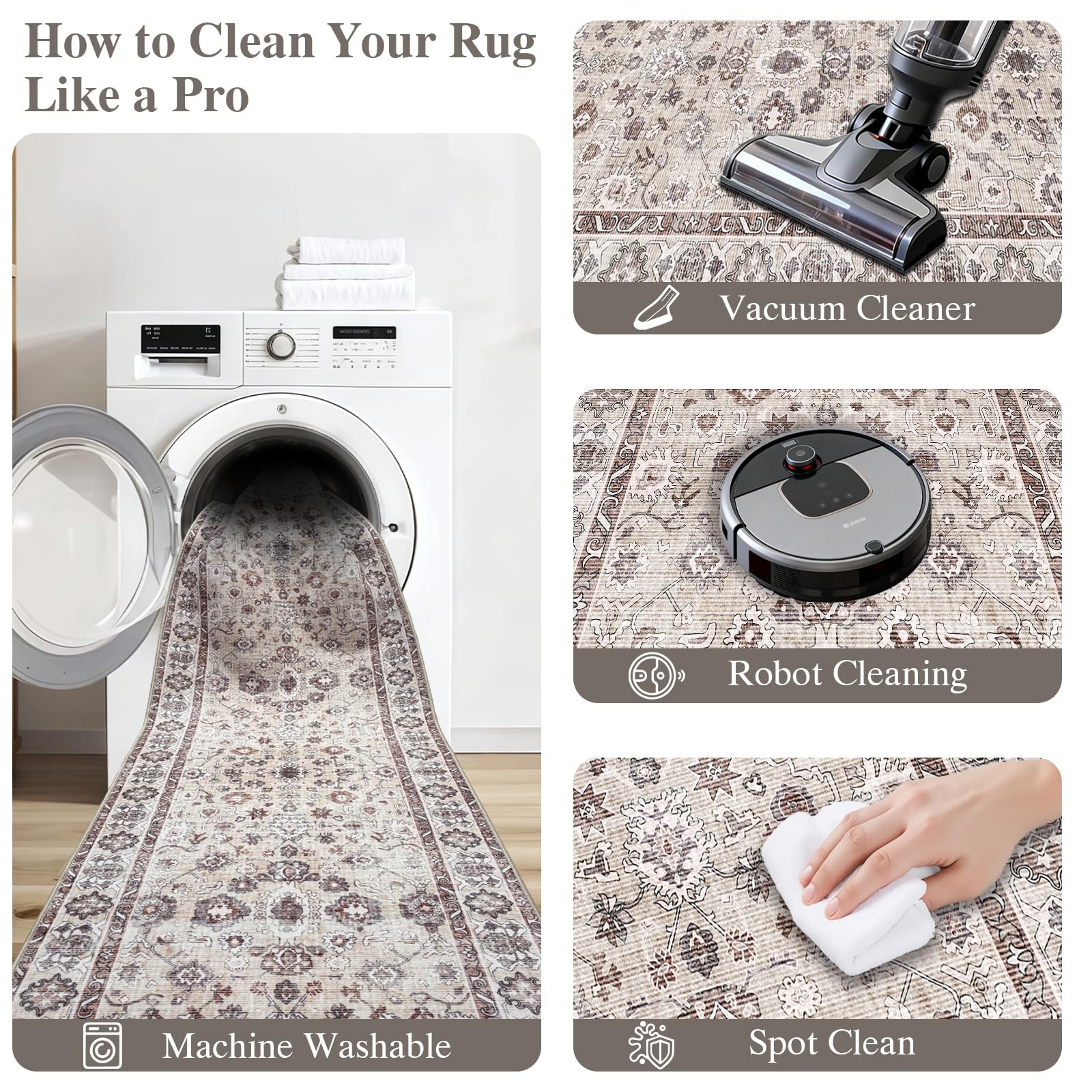 Washable 3×3 Square Rug for Entry Bathroom Kitchen Bedroom Carpet – Non Slip …