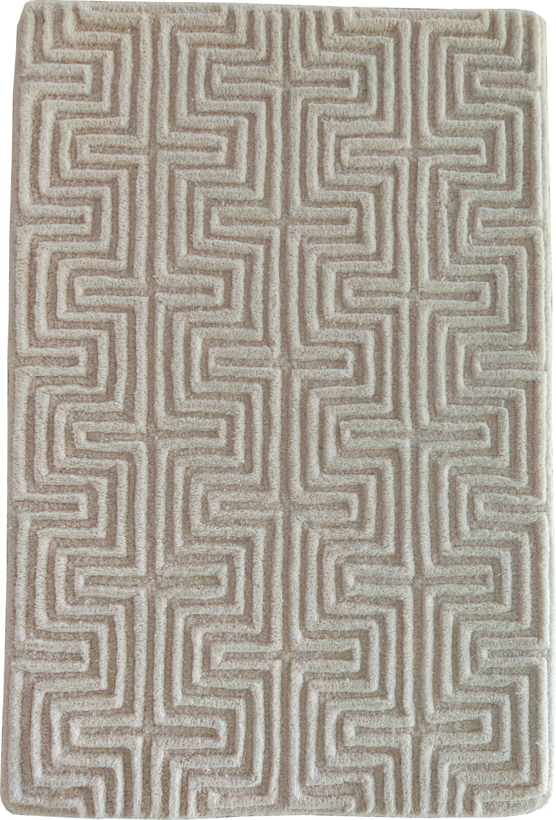 2 x 3 ft Hand Tufted Rug for Kids Teens 100% Wool Geometrical White Puzzle