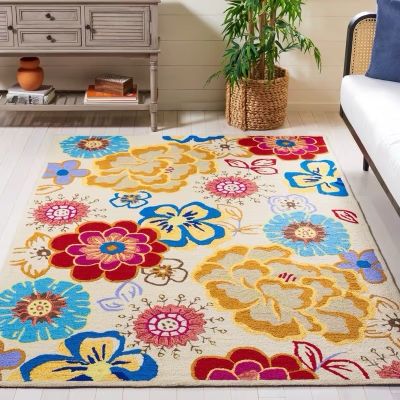Bloom Hand Hooked Floral Area Rug Indoor 3’ 6”x 5’6” Bright Multicolor Runner