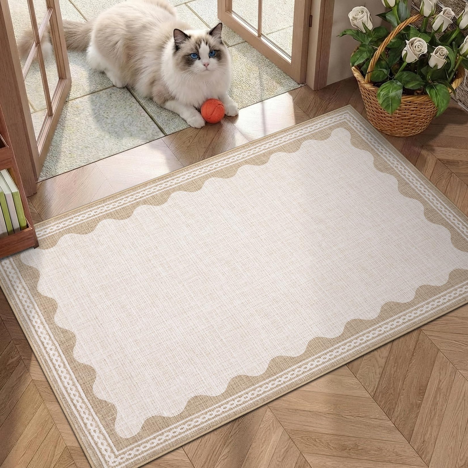 Scalloped Door Mat Indoor Rugs for Entryway Small Rug 2×3 Washable Non-Slip S…