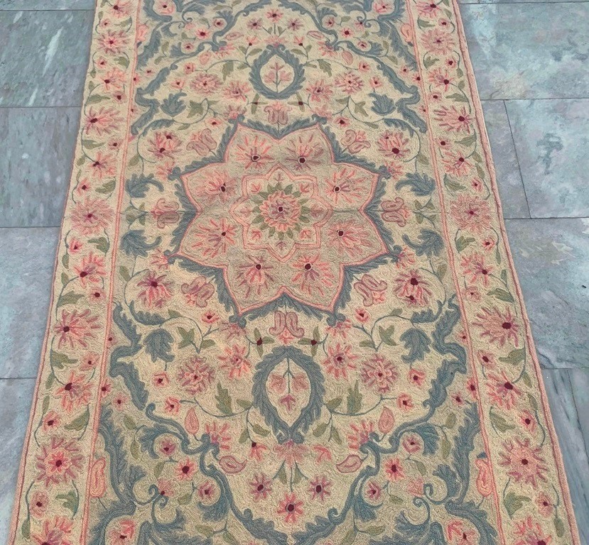 Vintage French Style Medallion Design Aubusson Needlepoint Rug 3×5 ft Free Ship