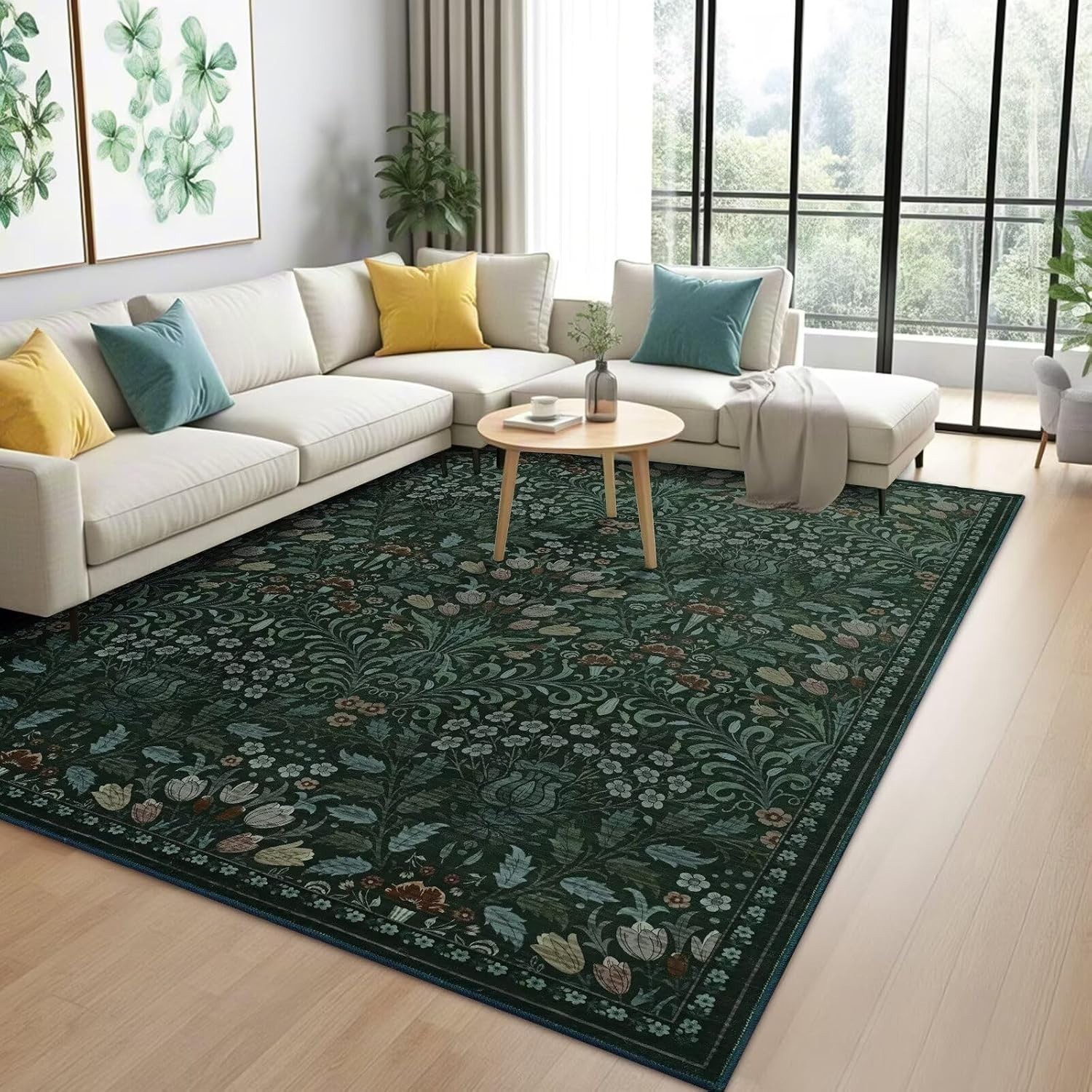 Durable 5×7 Vintage Floral Rug – Low Pile & Easy to Clean for High Traffic Areas