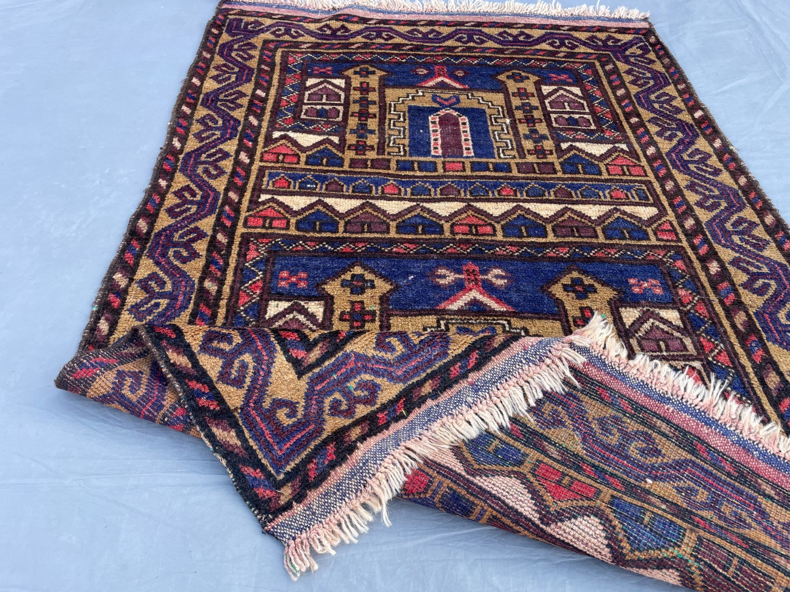 2×4 Architectural Baluchi Wool Rug with Pictorial Building Motifs N Tribal