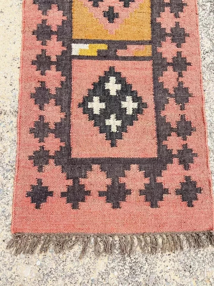 Jute Kilim Indoor Stairs Runner Hallway & Kitchen Decor Custom Handmade Rug Mat
