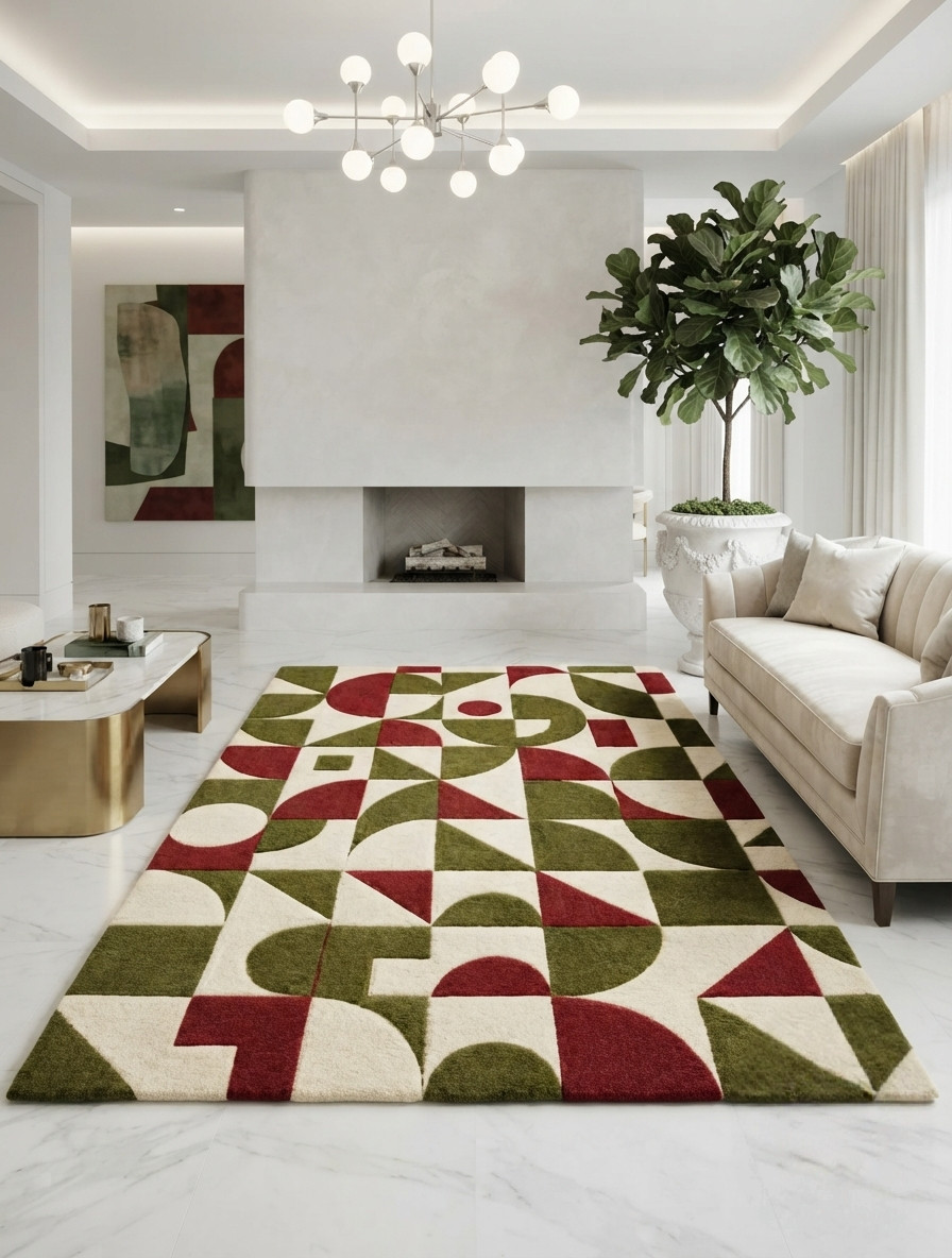 Hand Tufted Wool Area Rug Modern Geometric Abstract Carpet Custom Size Rug