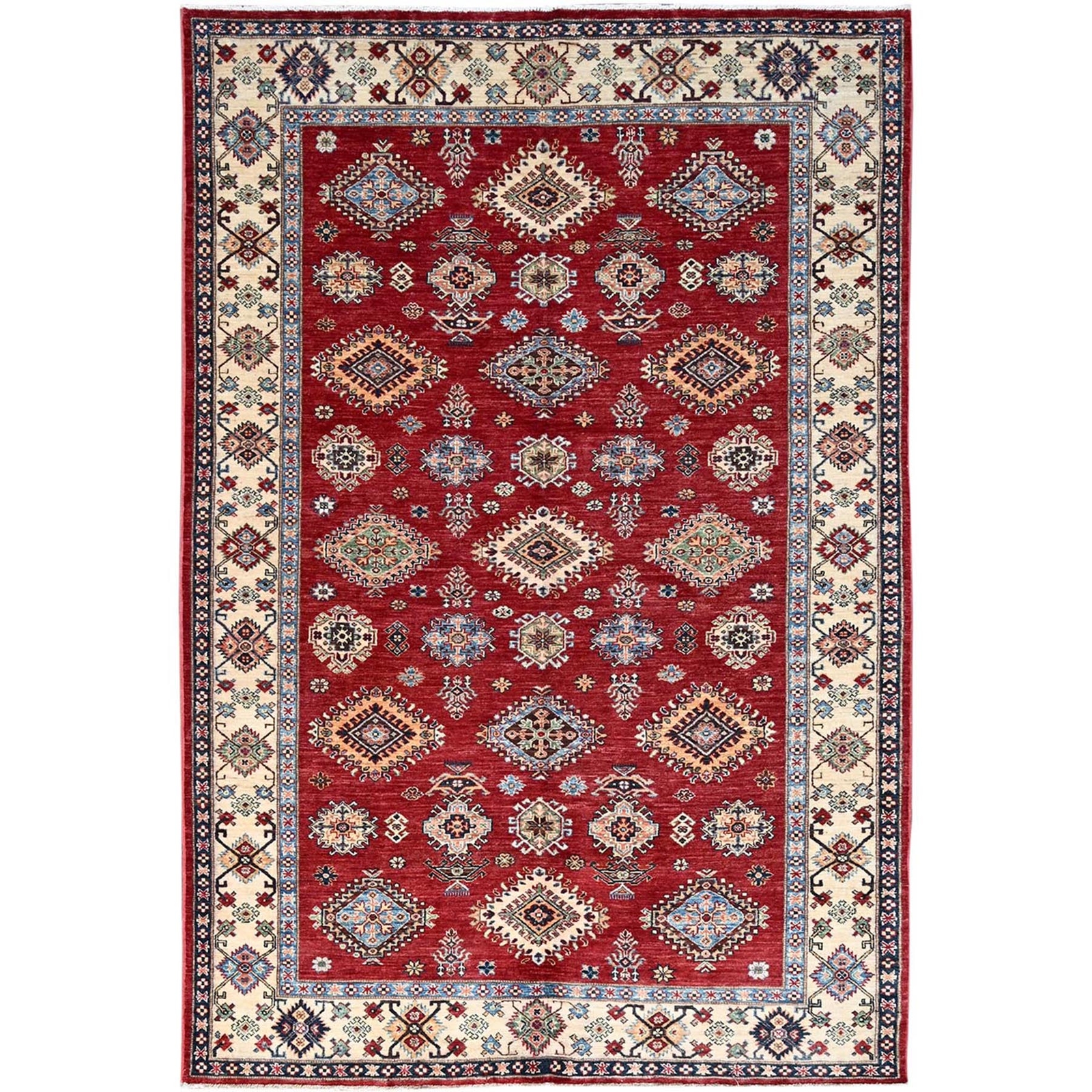 6’x8’8″ Fire Brick Red Wool Tribal Super Kazak Hand Knotted Oriental Rug R86560