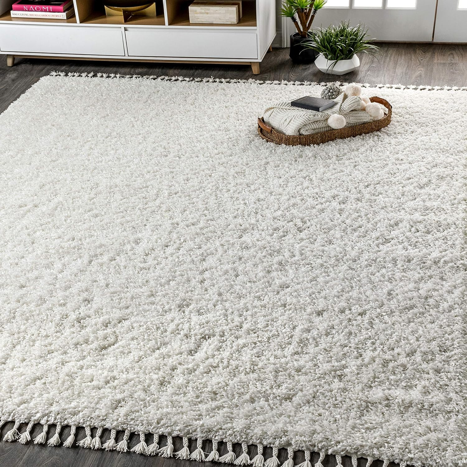 Mercer Shag Plush White Area Rug 8×10 – Modern, Easy-Clean, Pet Friendly
