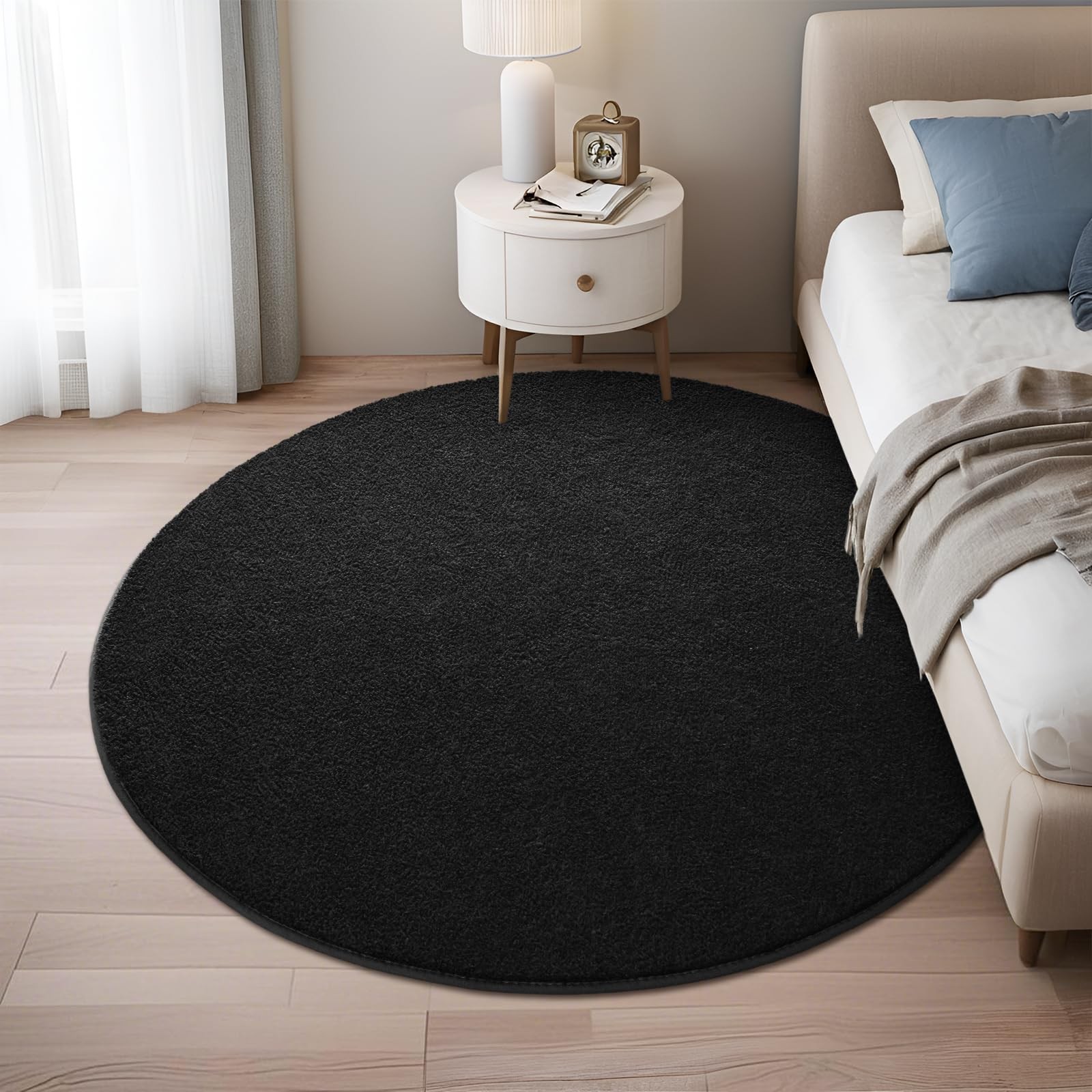 Nuttumico Black Ultra Soft Round Area Rugs for Living Room Bedroom, 4×4 Feet …