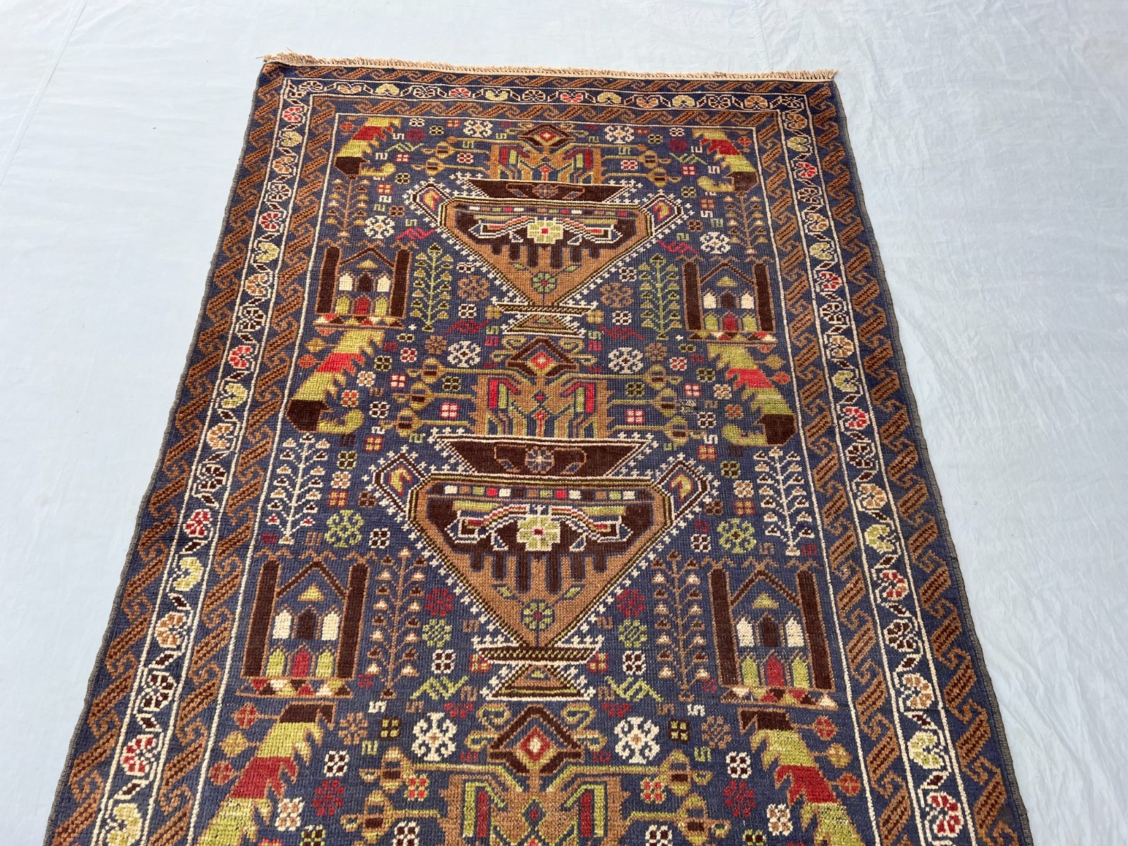 4×6 Baluchi Pictorial Tribal Rug Hand Knotted Wool Carpet With Animal Folk Art