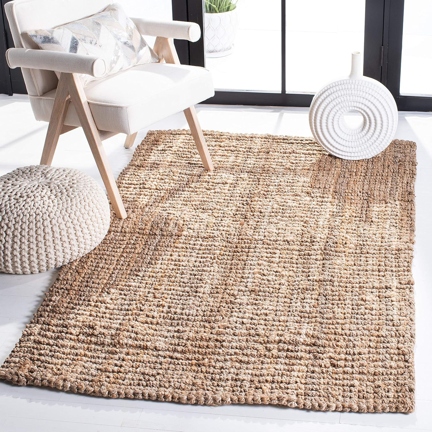 Natural Fiber Collection Area Rug – 5′ X 7’6″, Natural, Handmade Chunky Textured