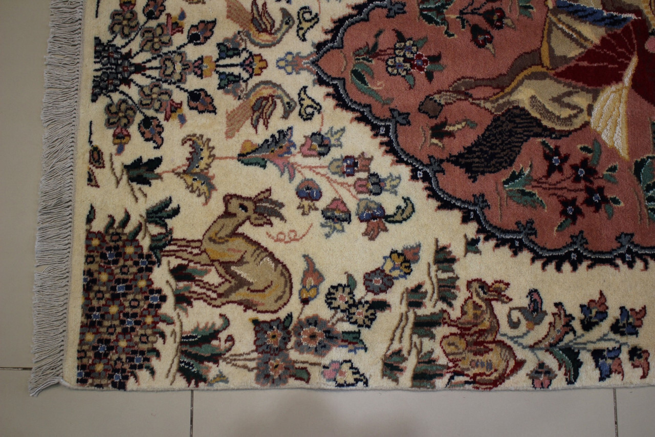 Rugstc 3×5 Pak Persiann White Rug, Hand-Knotted,Pictorial Hunting,Silk/Wool